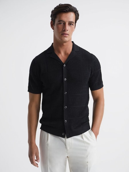 Textured Button Through Shirt in Black (D18857) | £68