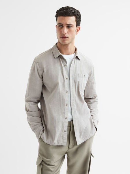 Paige Long Sleeve Cotton Shirt in Weathered Stone (D20395) | £115