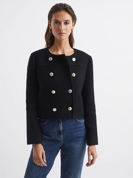 Cropped Double Breasted Jacket in Black (D20958) | £150