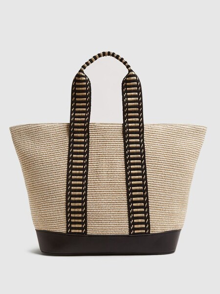 Raffia And Webbing Tote Bag in Natural/Black (D21804) | £125