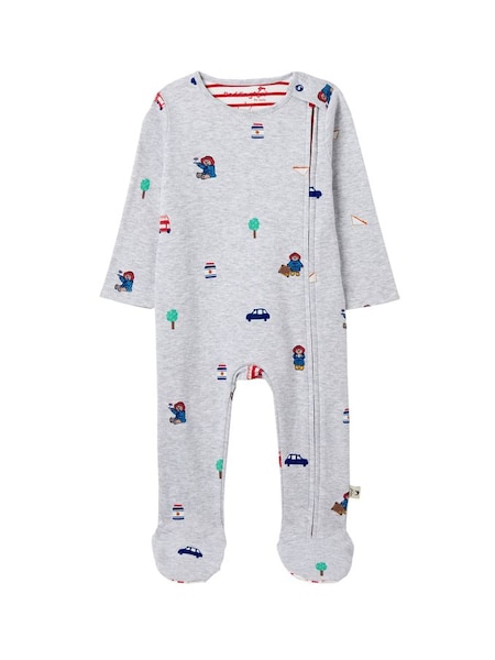Joules Grey Zippy Print Paddington Organically Grown Cotton Babygrow (D25351) | £8 - £9