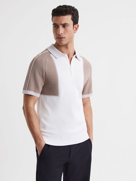 Golf Colourblock Half-Zip T-Shirt in White/Stone (D25756) | £50