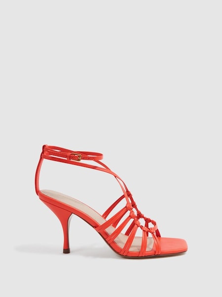 Leather Strappy Heels in Coral (D28892) | £48