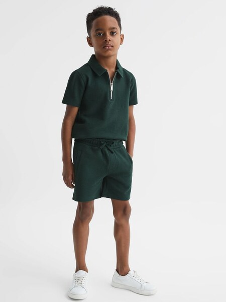 Senior Slim Fit Textured Drawstring Shorts in Emerald (D36413) | £15