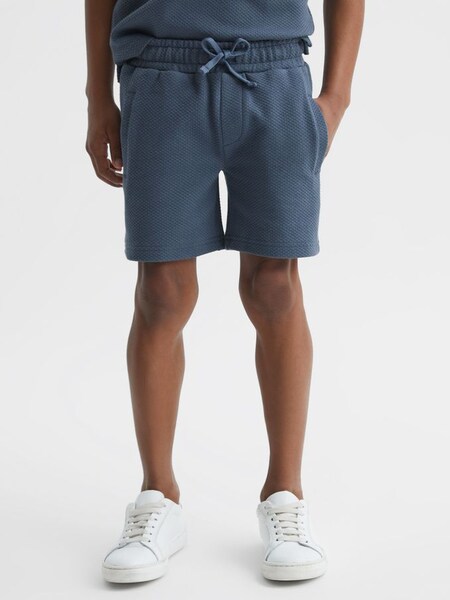 Junior Slim Fit Textured Drawstring Shorts in Airforce Blue (D36416) | £15