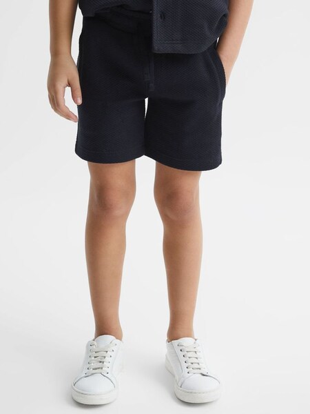Junior Slim Fit Textured Drawstring Shorts in Navy (D36430) | £15