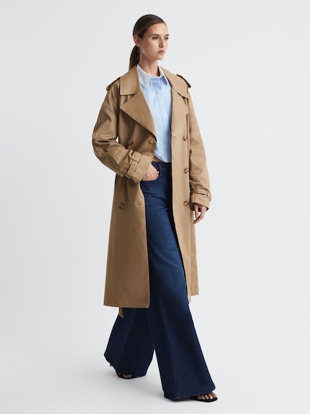 Good American Belted Trench Coat in Khaki (D36937) | £225