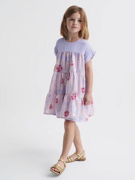 Junior Sequin Tiered Dress in Lilac (D39173) | £55