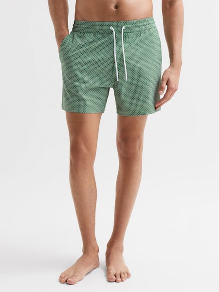 Printed Drawstring Swim Shorts in Bright Green/White (D40008) | £50