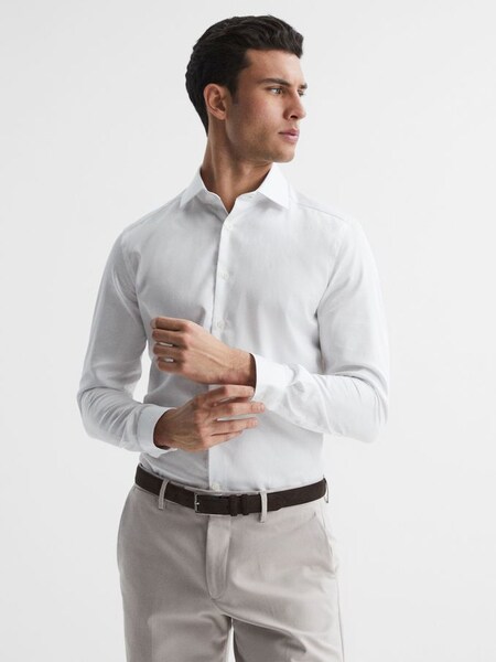 Cotton Satin Slim Fit Shirt in White (D40027) | £78