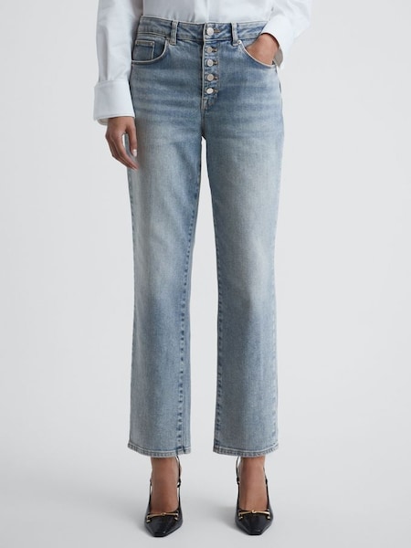 Cropped Mid Rise Straight Leg Jeans in Light Blue (D40031) | £68