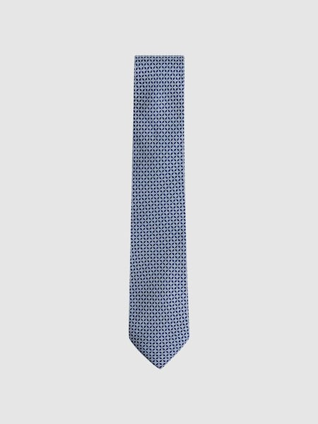 Silk Geometric Printed Tie in Airforce Blue (D40055) | £45