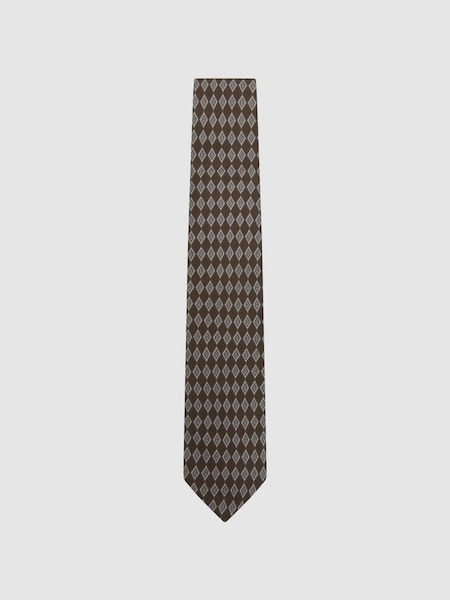 Silk Geometric Print Tie in Chocolate (D40056) | £20