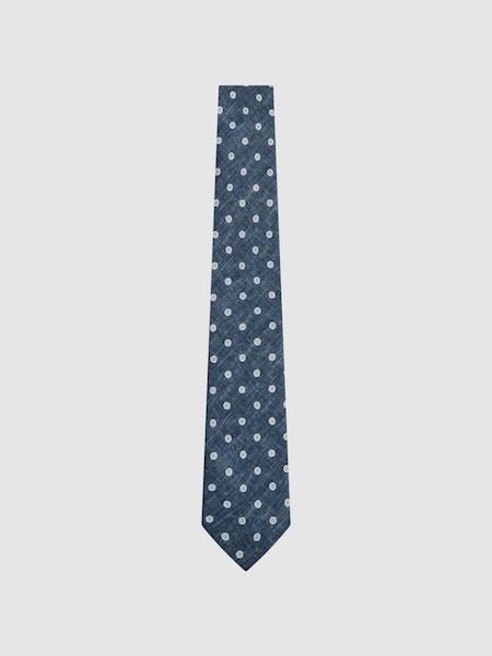 Silk Polka Dot Print Tie in Washed Indigo Melange (D40062) | £40
