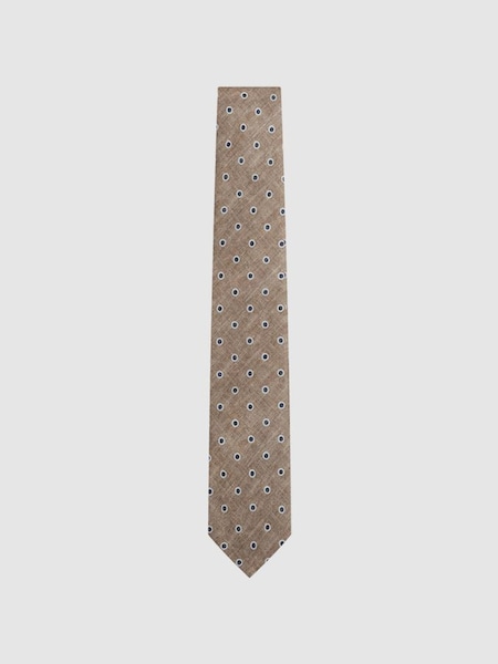 Silk Polka Dot Print Tie in Oatmeal Melange (D40064) | £25