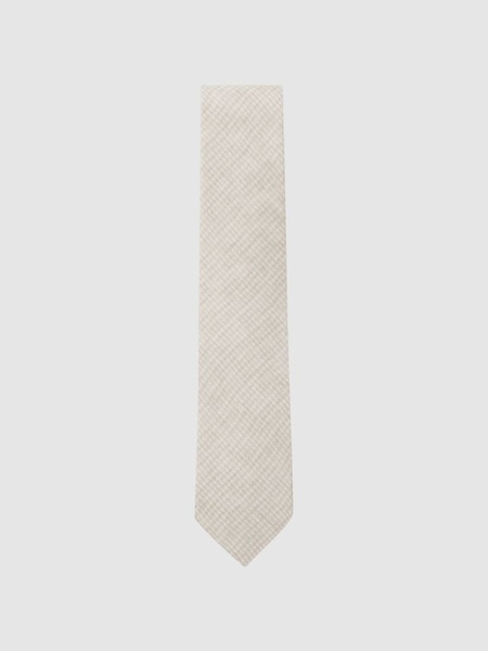 Linen Puppytooth Tie in Oatmeal (D40067) | £20