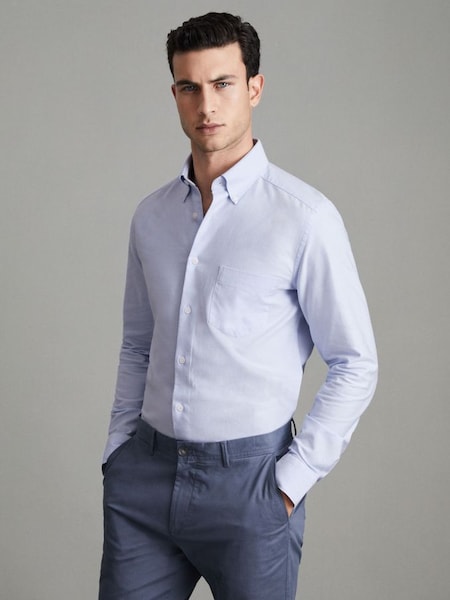 Slim Fit Cotton Oxford Shirt in Soft Blue (D40078) | £78