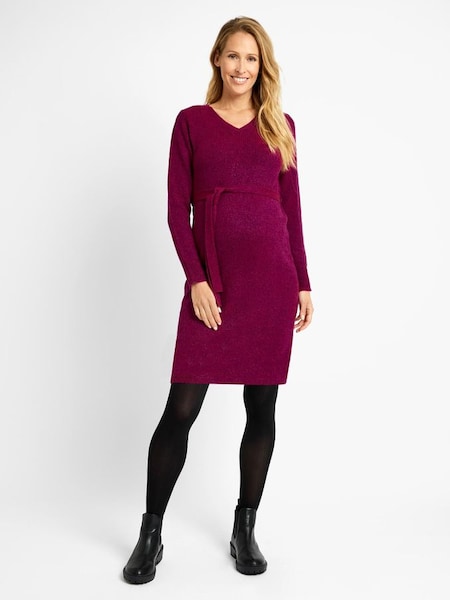 V-Neck Knitted Maternity Dress in Raspberry (D40992) | £49.50