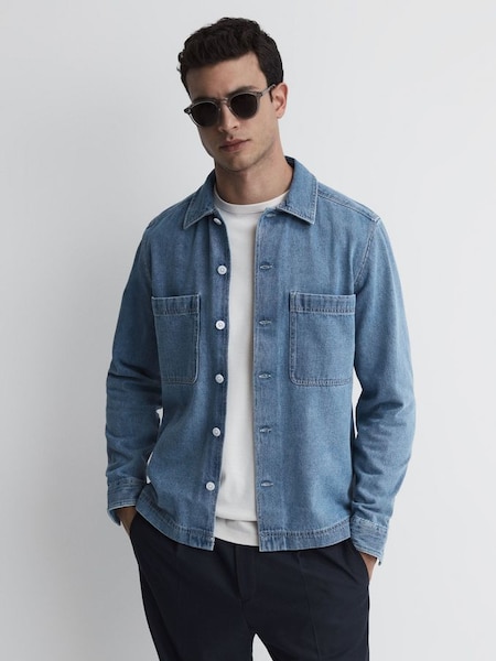 Washed Denim Button Down Shirt in Indigo (D42819) | £65