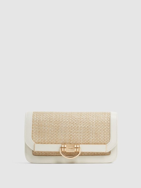 Small Raffia Clutch Bag in Natural/Off White (D43707) | £130