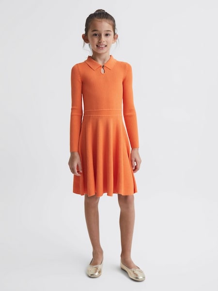 Junior Knitted Fit and Flare Dress in Orange (D43725) | £40