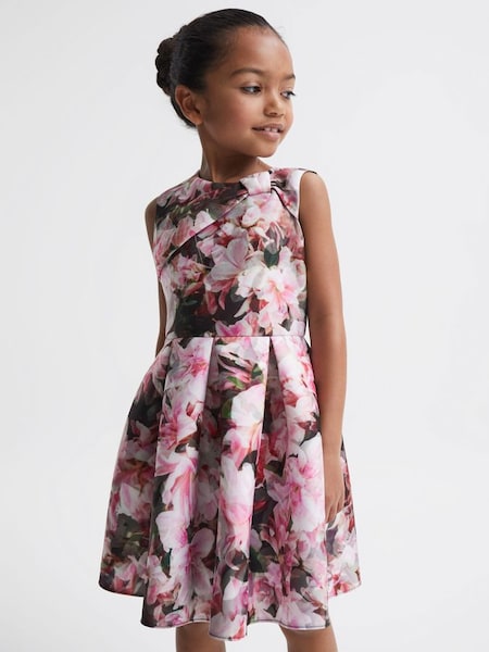 Scuba Floral Printed Dress in Pink Print (D43726) | £35