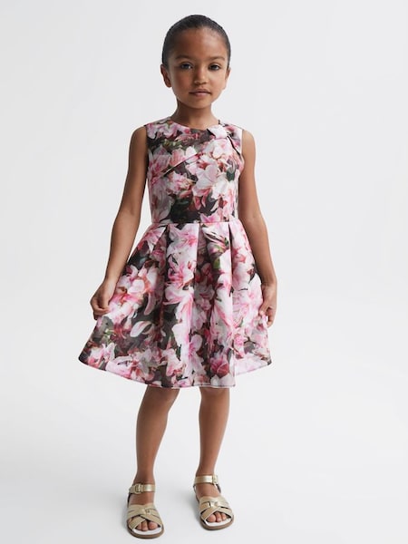 Junior Scuba Floral Printed Dress in Pink Print (D43727) | £35