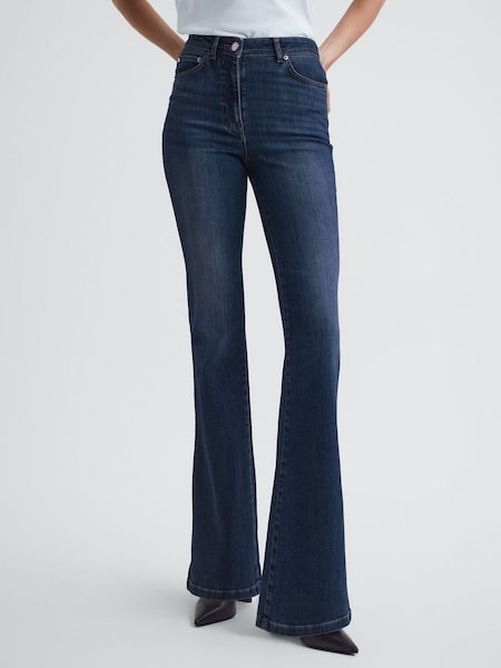 High Rise Skinny Flared Jeans in Mid Blue (D43781) | £58