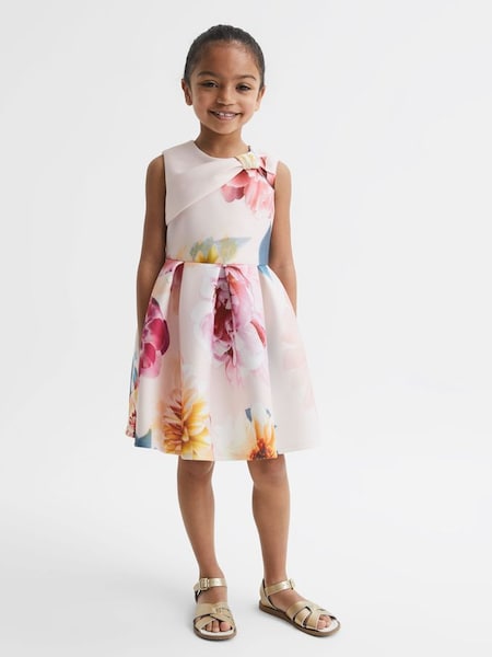 Junior Scuba Floral Printed Dress in Pink (D45364) | £30