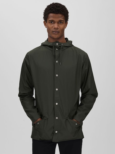Rains Hooded Raincoat Jacket in Dark Green (D46002) | £79