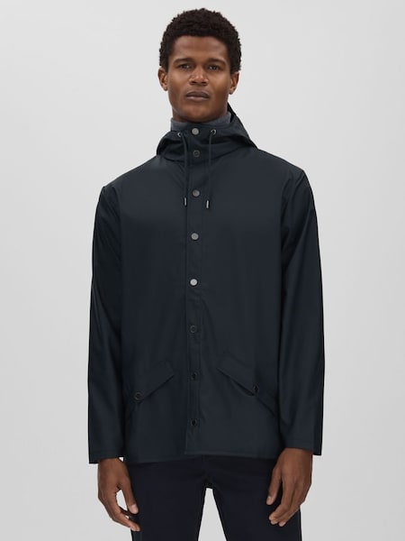 Rains Hooded Raincoat Jacket in Navy (D46003) | £79