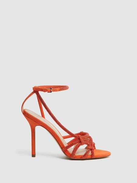 Embellished Heeled Sandals in Bright Orange (D49966) | £85