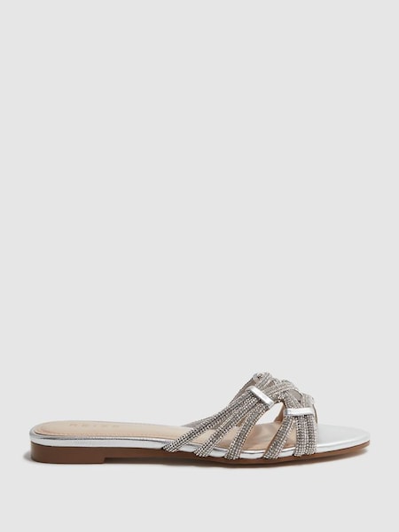 Embellished Flat Sandals in Silver (D49971) | £90