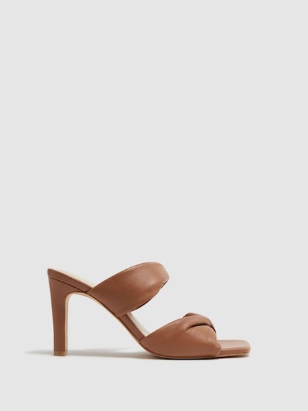 Slip on Leather Sandal Heels in Tan (D49984) | £65