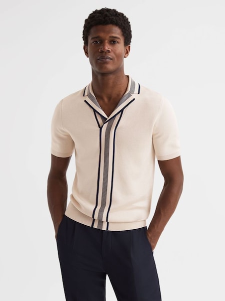 Striped Open Collar Shirt in Ecru (D50907) | £75