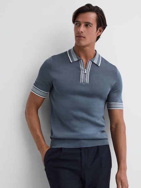 Half-Zip Striped Polo Shirt in Ashley Blue (D50909) | £45