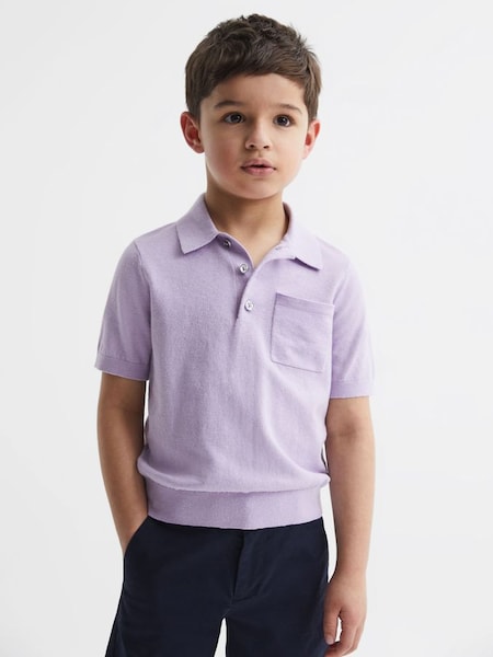 Junior Buttoned Linen Polo in Lilac (D50978) | £20