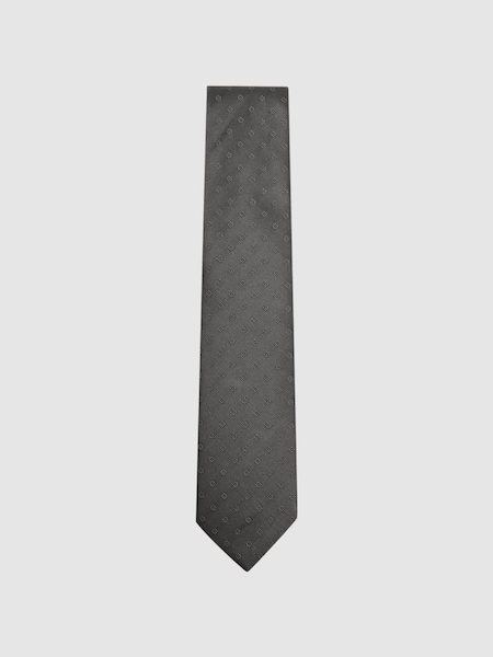 Micro Floral Print Silk Blend Tie in Charcoal (D50989) | £40