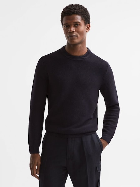 Ribbed Crew Neck Jumper in Navy (D51002) | £45