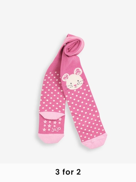 Pink Mouse Knee Cotton Rich Tights (D51864) | £9.50