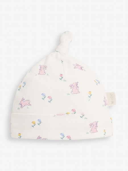 Cream Bunny Print Cotton Baby Hat (D51871) | £5