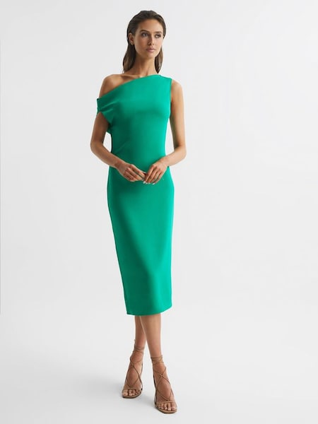 Off-Shoulder Bodycon Midi Dress in Green (D54764) | £55