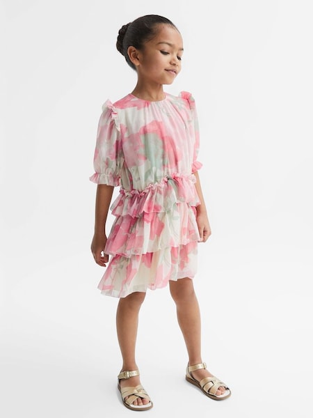Junior Printed Tiered Dress in Pink Print (D54770) | £40