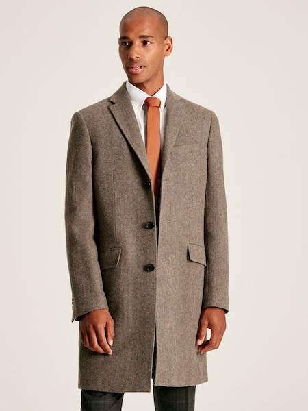 Brown Wool Rich Herringbone Epsom Coat (D55077) | £199