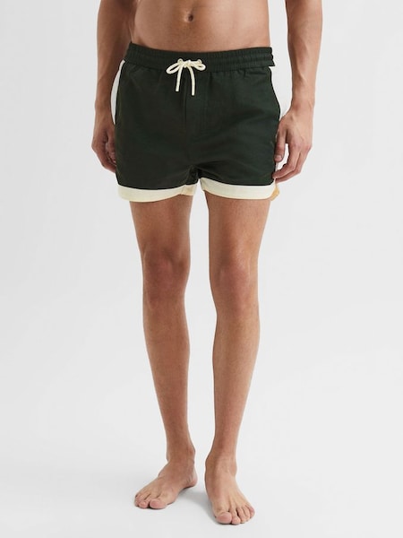 Drawstring Contrast Swim Shorts in Bottle Green/White (D55742) | £40
