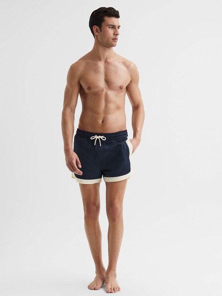 Drawstring Contrast Swim Shorts in Navy/White (D55743) | £50