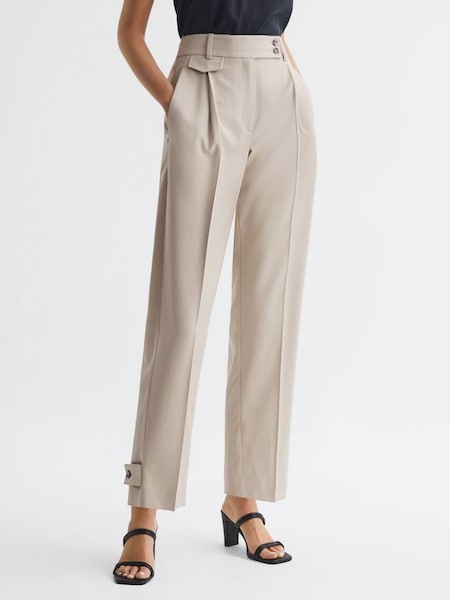 High Rise Cropped Tapered Trousers in Stone (D55747) | £70