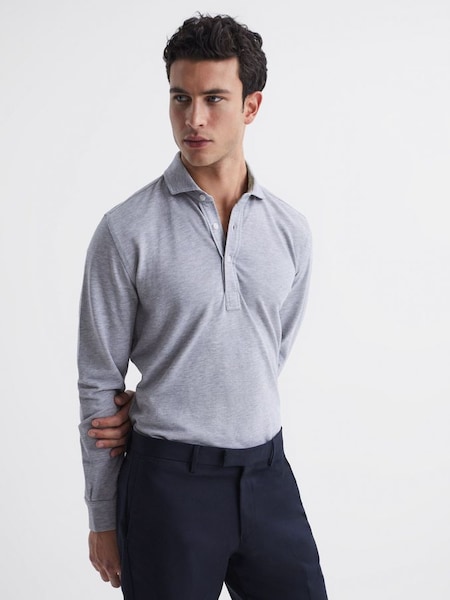 Slim Fit Pique Cotton Shirt in Grey Melange (D55821) | £50