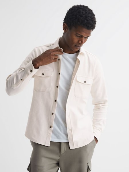 Textured Twin Pocket Overshirt in Ivory (D56876) | £55