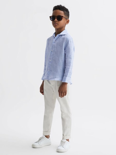 Senior Linen Regular Fit Shirt in Soft Blue (D56882) | £42